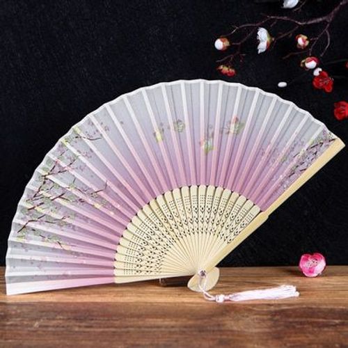 Éventail pliable en soie pour femme, ancien Costume chinois, danse cerise, Cheongsam, Performance