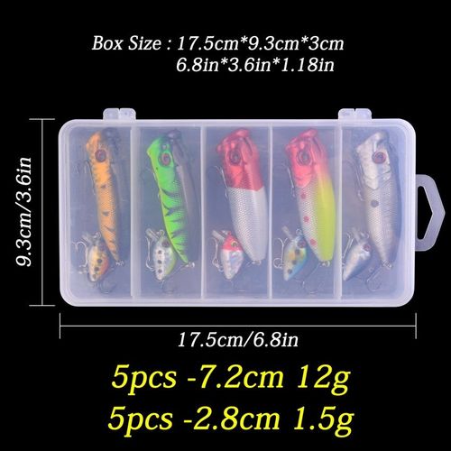 Lot D'appâts Artificiels Popper Pour La Pêche En Surface, Pack De Leurres Pour Attraper Des Poissons Tels Que Les Carpes, Les Brochets Et Les Carpes, Avec Boîte, 5 Ou 10 Pièces