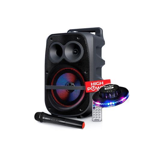 Enceinte Mobile 400W SONO DJ High Power Karaoké sur Batterie LED RVB sur Batterie - USB/SD/BT/FM + Micro VHF + Jeu UFO Ovni