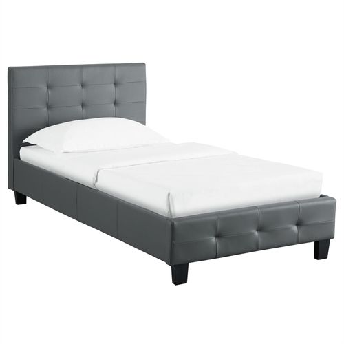 Lit Simple Pour Adulte Ou Enfant Reve Avec Sommier 90x190 Cm 1 Place/1 Personne, Tête Et Pied De Lit Capitonnés, En Synthétique Gris