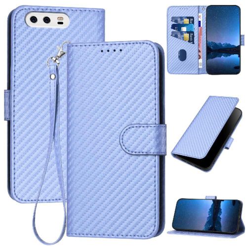 Flip Étui Pour Huawei P10 Cuir Premium Surface De Fibre De Carbone Avec Sangle Détachable Avec Fente Pour Carte Et Béquille - Violet