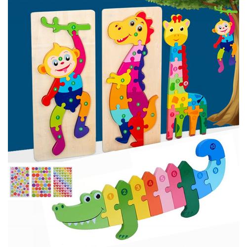 Puzzle En Bois À Encastrement Jeunes Animaux Jouet Puzzle Enfant 2 3 4 5 Ans  Jeux Montessori en Bois avec Animaux Bebe Cadeau