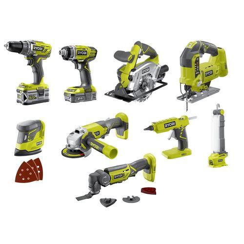 Ryobi Ensembles d'outils sans fil, 9 pièces, 18V/1x5,0 + 1x2,0 Ah - R18CK9-252S