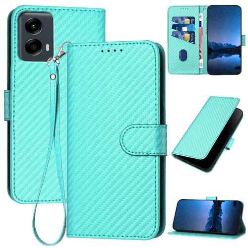 Flip Étui Pour Motorola Moto 5g 2024 Surface De Fibre De Carbone Avec Fente Pour Carte Et Béquille Avec Sangle Détachable Cuir Premium - Vert