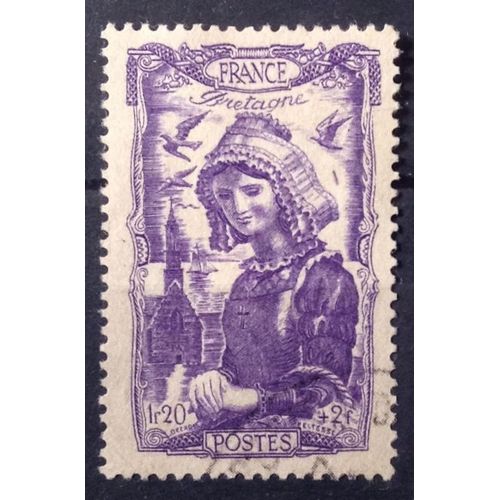 Coiffes Régionales - Bretagne 1f20+2f Violet (Très Joli N° 594) Obl - France Année 1943 - Brn83 - N31526