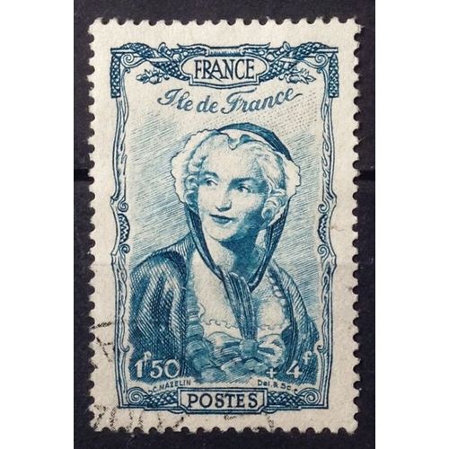 Coiffes Régionales - Ile-De-France 1f50+4f Bleu-Vert (Très Joli N° 595) Obl - France Année 1943 - Brn83 - N31527