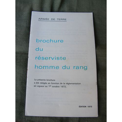 Ww2/Postwar France" Brochure Du Réserviste Homme Du Rang " Édition 1973