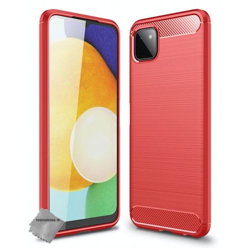 Housse Etui Coque Silicone Gel Carbone Pour Samsung Galaxy A22 5g + Film Ecran - Rouge