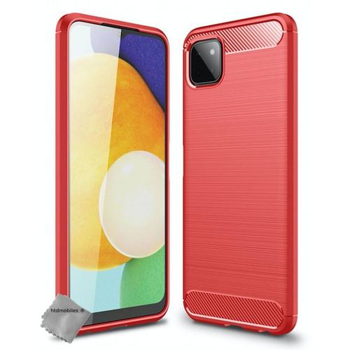 Housse Etui Coque Silicone Gel Carbone Pour Samsung Galaxy A22 5g + Verre Trempe - Rouge