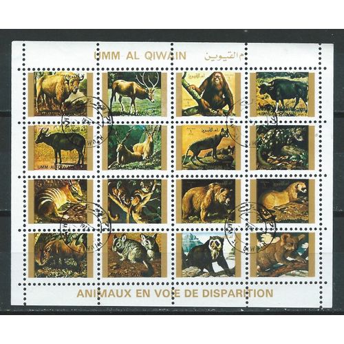 Umm Al Qiwain Bloc De 16 Timbres Animaux En Voie De Disparition 1972 N° Michel 1546 À 1561