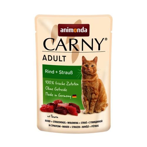 Carny Adulte 85 G De Boeuf + Poche D'autruche Pour Les Chats, Animonda, Pochettes, Chats, Nouvelles