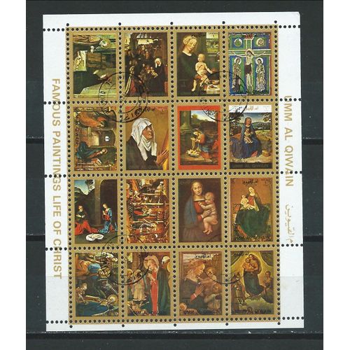 Umm Al Qiwain Bloc De 16 Timbres Peintures Sur La Vie Du Christ 1972 N° Michel 1178 À 1193