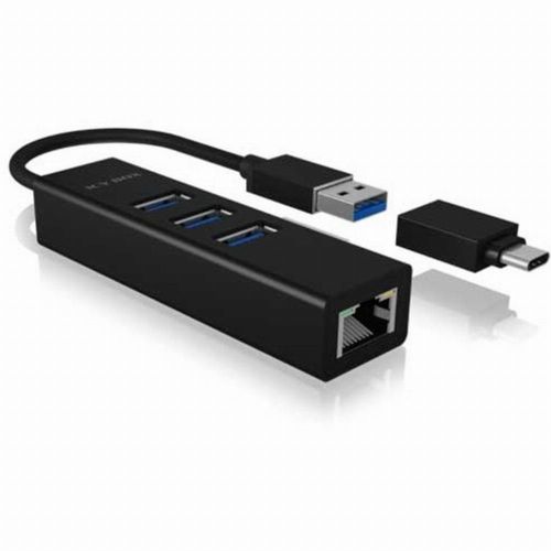 Hub 3port Icy Box 1xusb-c Adapter 1xgigabit Lan Ethernet Passiv Black