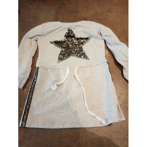 Pull Tunique Gris Étoile Noir Fille 2 Ans Très Bon État