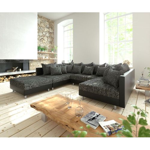 Canapé Clovis Noir Avec Tabouret Canapé Panoramique Modulable