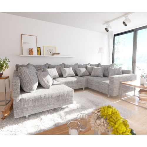 Canapé Clovis Gris Clair Tissu Structuré Avec Accoudoirs Salon Modulaire