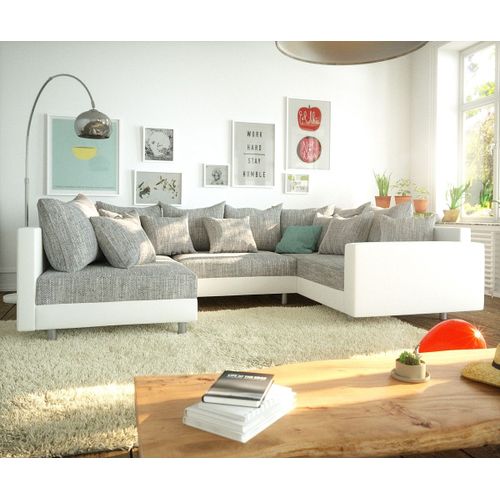 Canapé Clovis Blanc Gris Clair Avec Accoudoir Salon Modulable