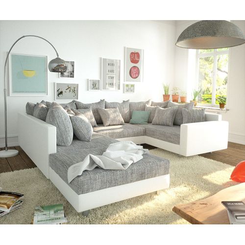 Canapé Clovis Canapé Panoramique Canapé Modulable Tabouret Blanc Gris Clair Accoudoirs