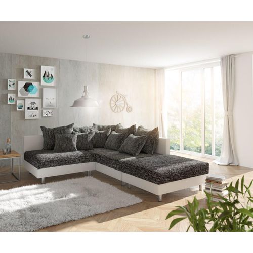 Canapé Clovis Blanc Noir Avec Tabouret Ottoman Droit Canapé D'angle Canapé Modulable