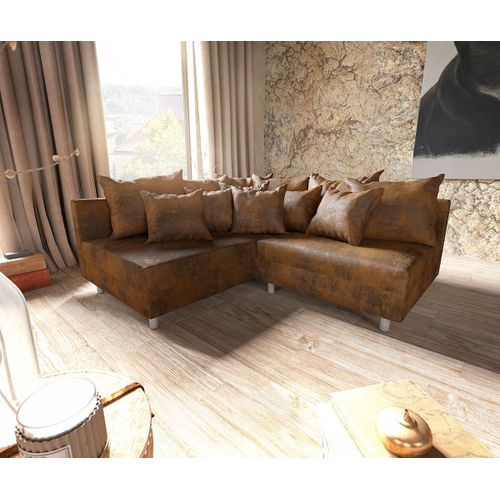 Canapé-Angle Clovis Marron Aspect Antique Ottoman Gauche Canapé D'angle Modulaire