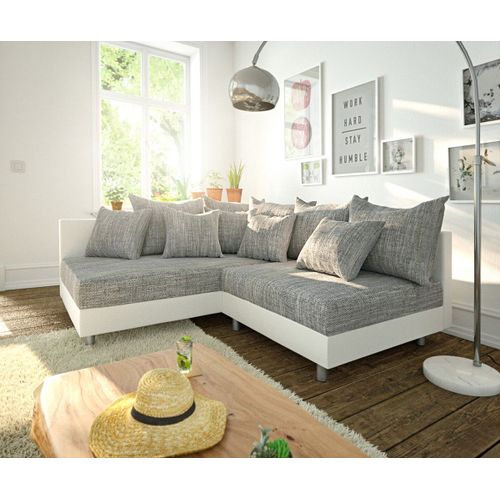 Canapé-Angle Clovis Blanc Gris Clair Ottoman Gauche Canapé D'angle Modulaire