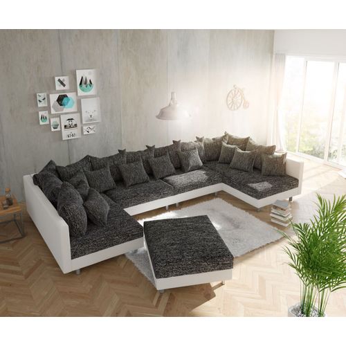 Canapé Clovis Xl Blanc Noir Avec Tabouret Canapé Modulable Canapé Panoramique