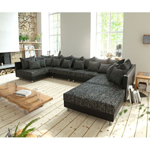 Canapé Clovis Xl Noir Avec Tabouret Canapé Panoramique Canapé Modulable