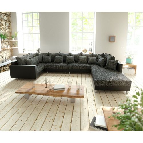 Canapé Clovis Xl Noir Avec Tabouret Et Accoudoir Salon Modulable