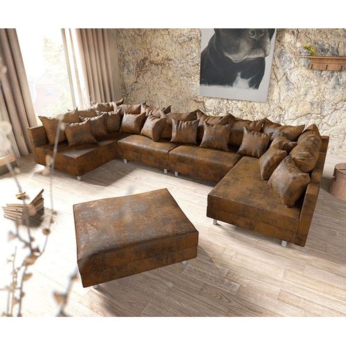 Canapé Clovis Xl Marron Look Antique Avec Tabouret De Canapé Panoramique Canapé Modulable