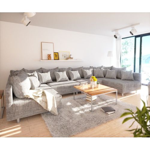 Canapé Clovis Xl Gris Clair Tissu Structuré Lsalon Modulaire