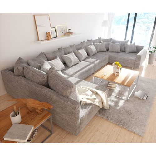 Canapé Clovis Xl Gris Clair Tissu Structuré Avec Accoudoirs Salon Modulaire