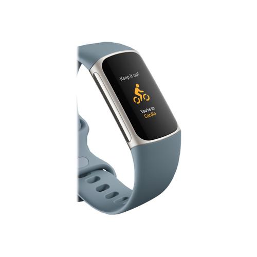 Fitbit Charge 5 - Acier Inoxydable Platine - Tracker D'activités Avec Bracelet Infinie - Silicone - Acier Bleu - Taille Du Poignet : 130-210 Mm - Affichage 1.04' - Bluetooth, Nfc