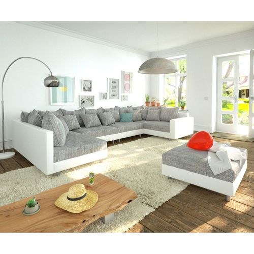 Canapé Clovis Xl Blanc Gris Clair Canapé Modulable Tabouret Accoudoir Canapé Panoramique