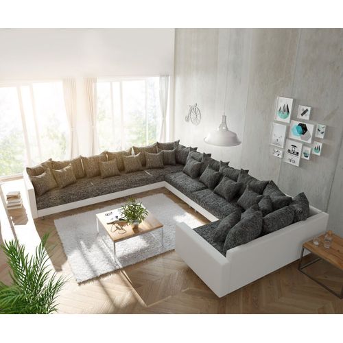Canapé Clovis Xxl Blanc Noir Avec Accoudoir Ottoman Gauche Salon