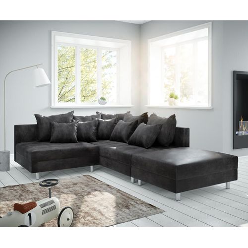 Canapé Clovis Anthracite Look Antique Avec Tabouret Ottoman Droit Canapé D'angle Modulaire