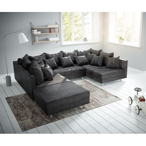 Canapé Clovis Anthracite Look Antique Avec Tabouret Canapé Panoramique Modulable