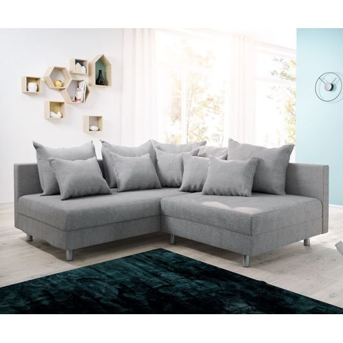 Canapé Clovis Gris Tissu Plat Ottoman Gauche Canapé D'angle Modulaire