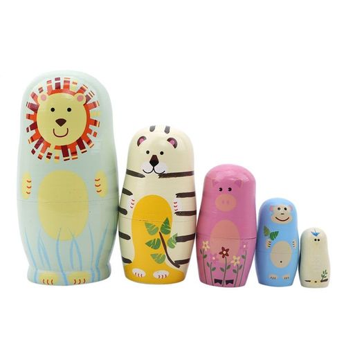 Poupées Russes Cyan Lion De Dessin Animé, Peint À La Main, Décor De Maison, Cadeaux D'anniversaire, Jouet Pour Bébé, Imbriquée En Bois, Nouvelle Collection, 5 Pièces/Ensemble