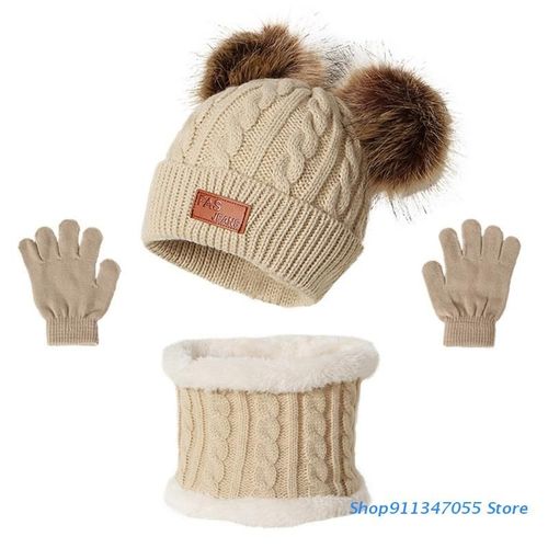 Gants En Laine Pour Bébé, Ensemble Écharpe, Bonnet, Mitaine, Double Fourrure, Chaud, Hiver