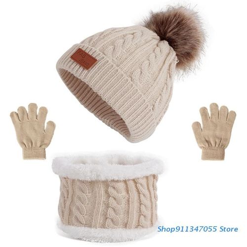 Gants De Couleur Unie Pour Bébé, Ensemble Écharpe, Bonnet En Fourrure, Mitaine