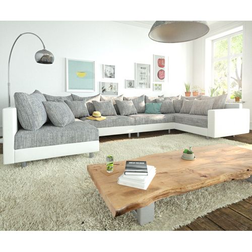 Canapé Clovis Xl Blanc Gris Clair Avec Accoudoir Salon Modulable