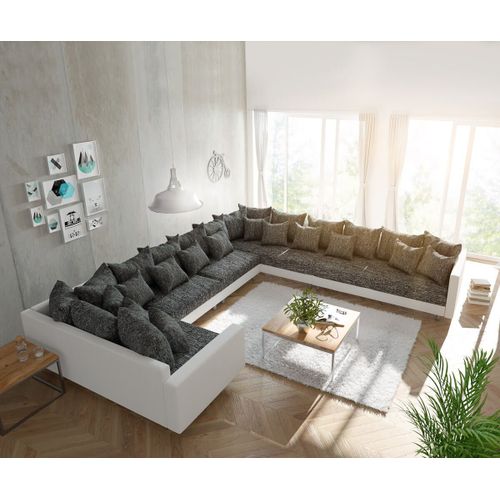 Canapé Clovis Xxl Blanc Noir Avec Accoudoir Ottoman Droit Salon