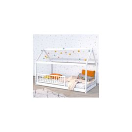 Lit Cabane Panda 90x190 + 1 Sommier + Barrière /Blanc/ 195x97x134