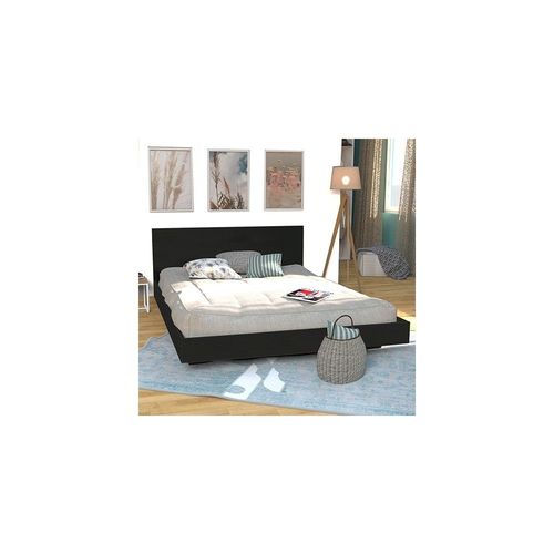 Lit Loft 140x190 + 1 Sommier + Tête De Lit / Noir/ 192x143x75 Cm