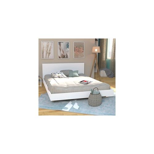 Lit Loft 140x190 + 1 Sommier + Tête De Lit / Blanc/ 192x143x75 Cm