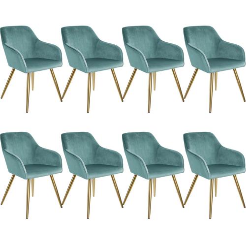 8 Chaises Marilyn Effet Velours Style Scandinave - Turquoise/Or