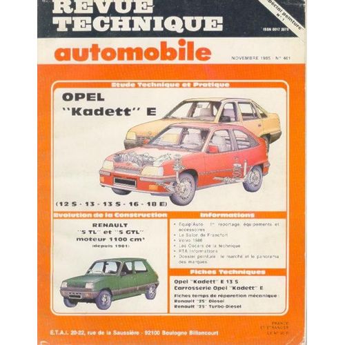 Revue Technique Automobile N° 461 : Opel "Kadett" E (12 S-13-13 S-16-18 E)