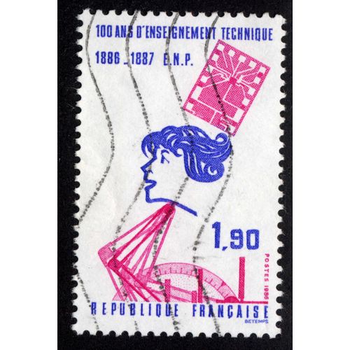 Timbre : 1986 100 Ans D'enseignement Technique 1886-1887 E.N.P,République Française,Postes,1,90