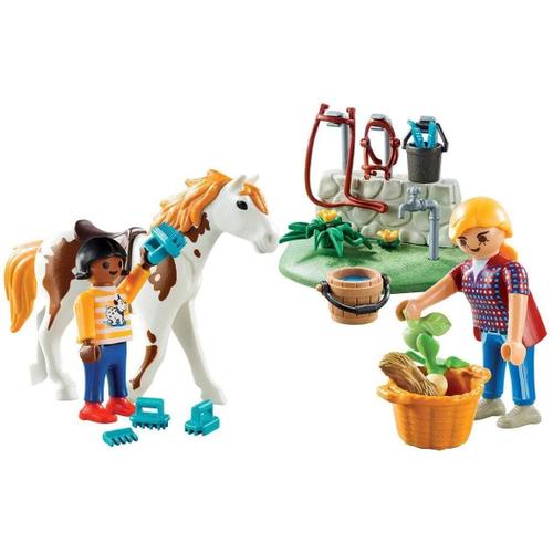 Lot Playmobil Thème Chevaux : Valisette Palefrenières - 9100 + Cavalière Avec Poney - 70060