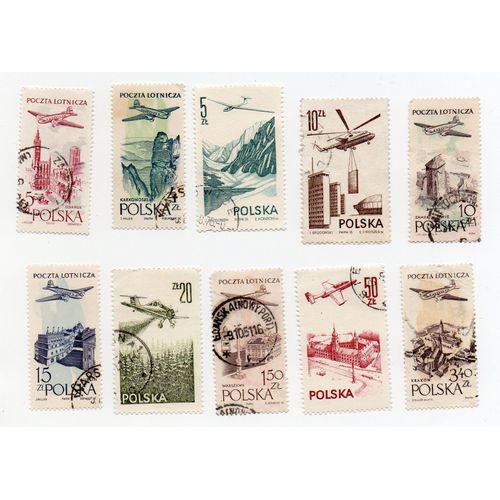 Pologne- Série De 10 Timbres Oblitérés - Vues- Poste Aérienne